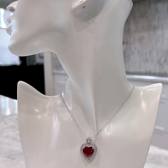 Ruby & Topaz Sterling Silver Heart Pendant Necklace - Picture 8 of 14
